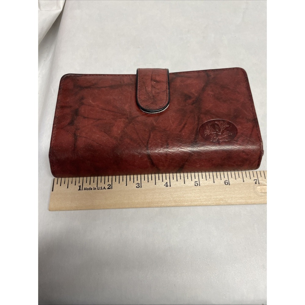Buxton Top Grain Cowhide Wallet Women's Checkbook Snap Closure Maroon - Picture 2 of 8